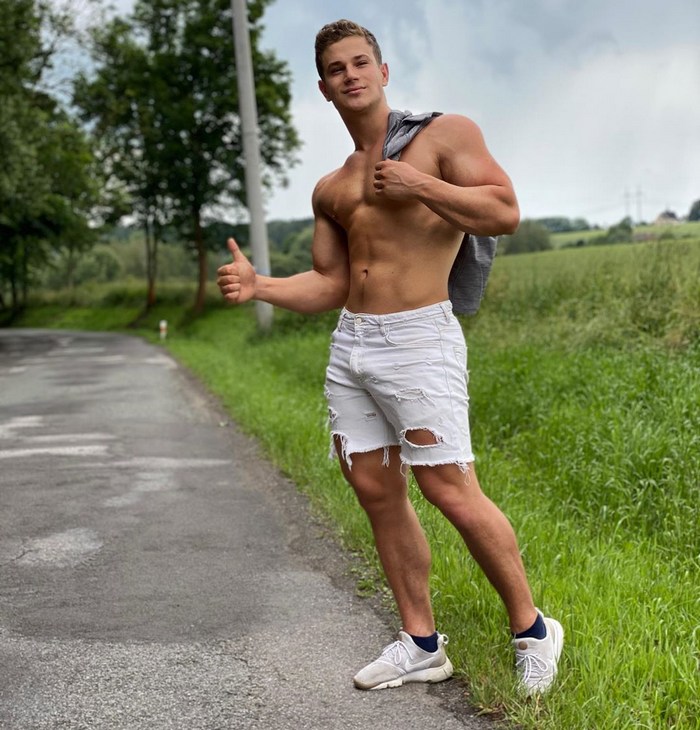 Yannis Paluan BelAmi Gay Porn Star Shirtless Muscle Hunk Hitchhike