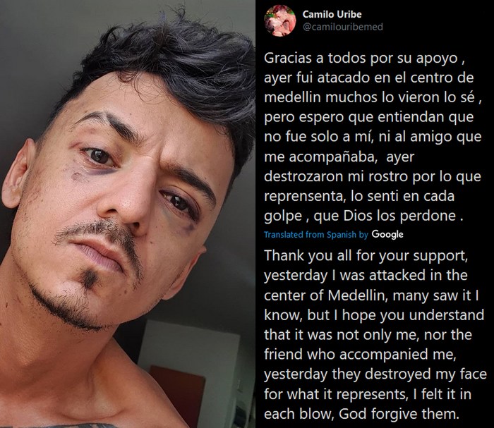 Camilo Uribe Gay Porn Star Homophobic Attack Victim Medellin