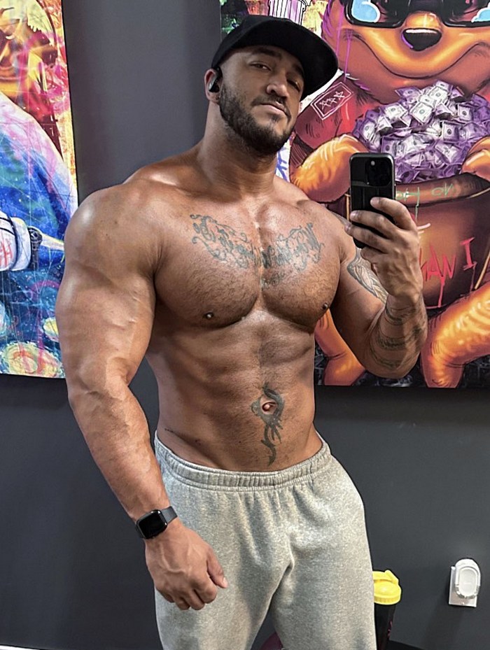 Jason Vario Gay Porn Star Muscle Hunk Bodybuilder Big Cock TimTales Grey Sweatpants