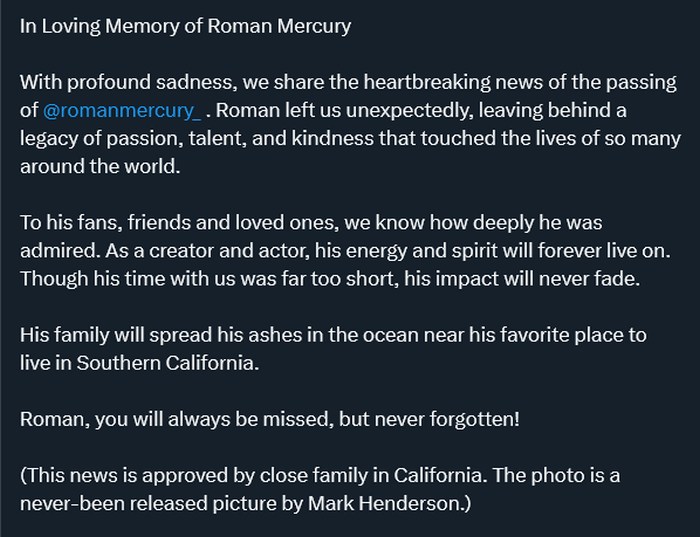 Roman Mercury Gay Porn Star Death Twitter