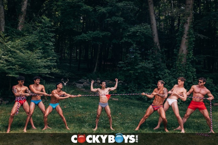 Camp Cockyboys Gay Porn Orgy Tug Of War